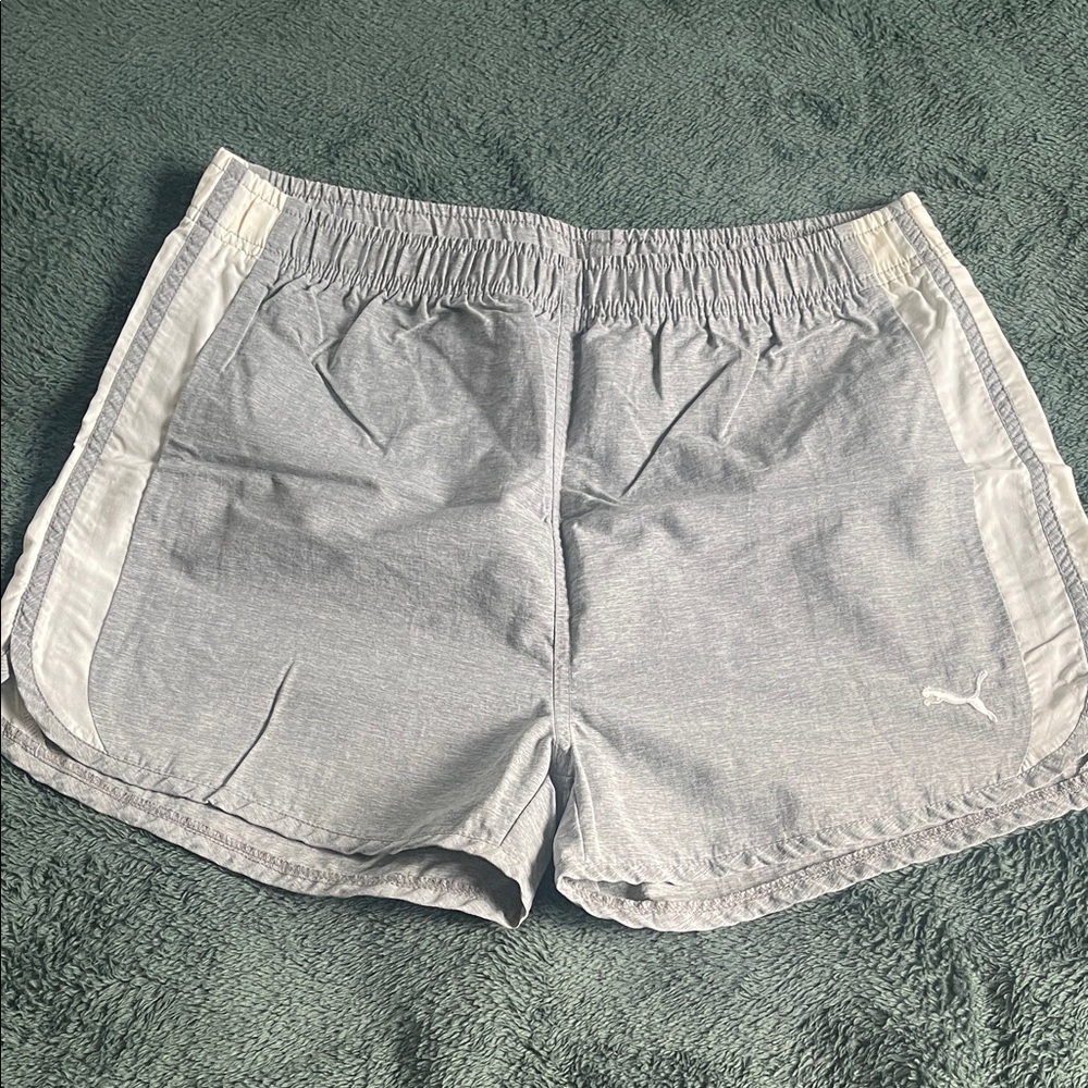 PUMA Light Gray Women's Athletic Shorts with White Side Panels